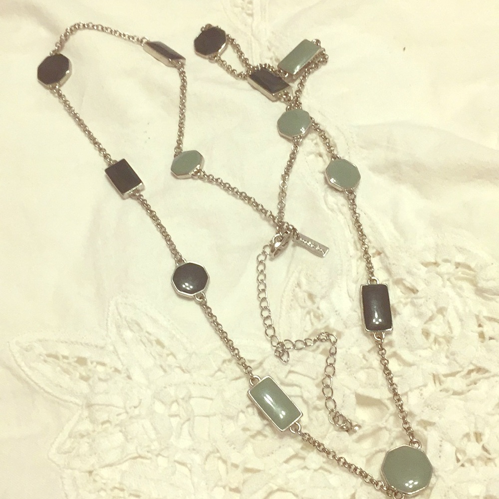 Cookie Lee Green and Black Enamel Panel Necklace